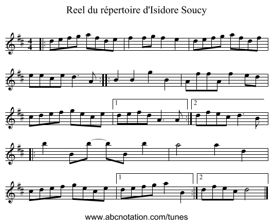 Reel du répertoire d'Isidore Soucy - staff notation