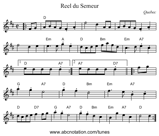 Reel du Semeur - staff notation