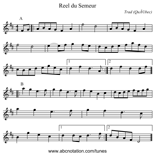 Reel du Semeur - staff notation