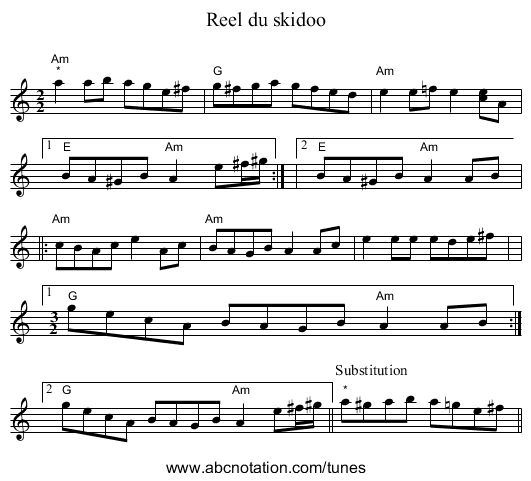 Reel du skidoo - staff notation