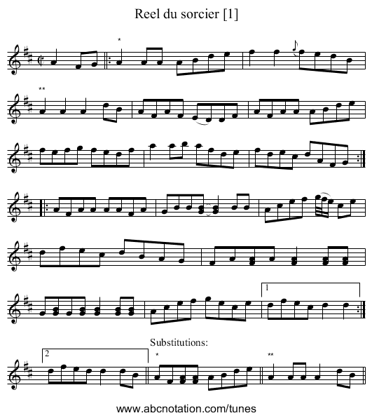 Reel du sorcier [1] - staff notation