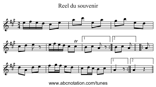 Reel du souvenir - staff notation