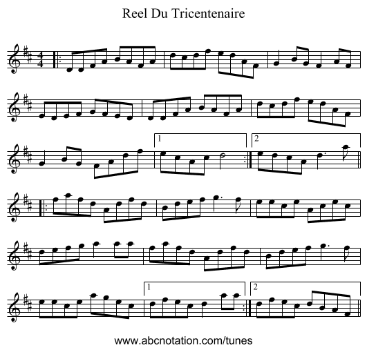 Reel Du Tricentenaire - staff notation
