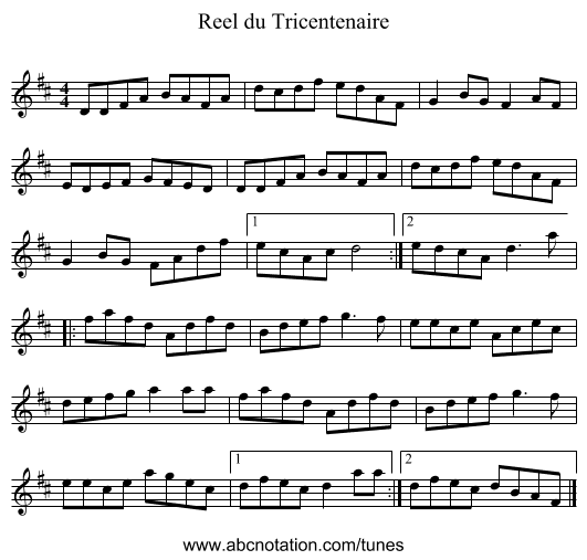 Reel du Tricentenaire - staff notation