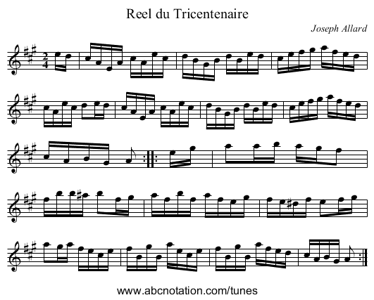 Reel du Tricentenaire - staff notation