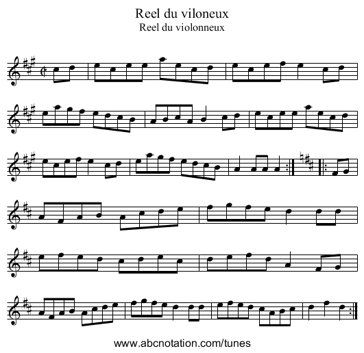 Reel du viloneux - staff notation