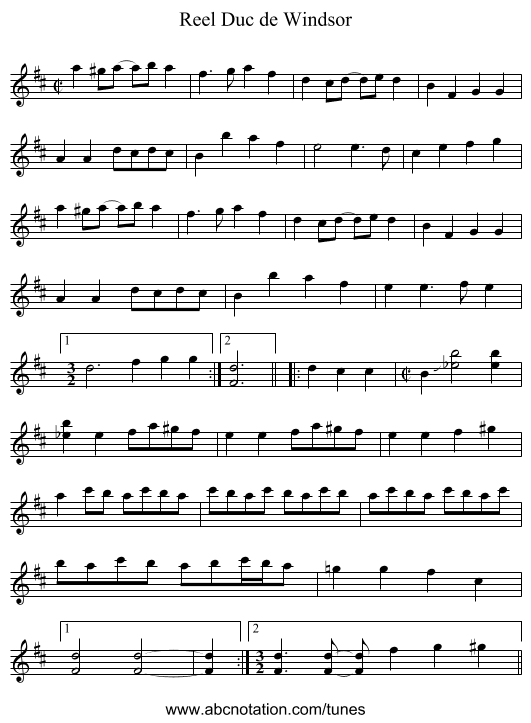 Reel Duc de Windsor - staff notation