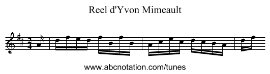 Reel d'Yvon Mimeault - staff notation