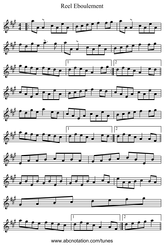 Reel Eboulement - staff notation