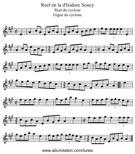 Reel en la d'Isidore Soucy - staff notation