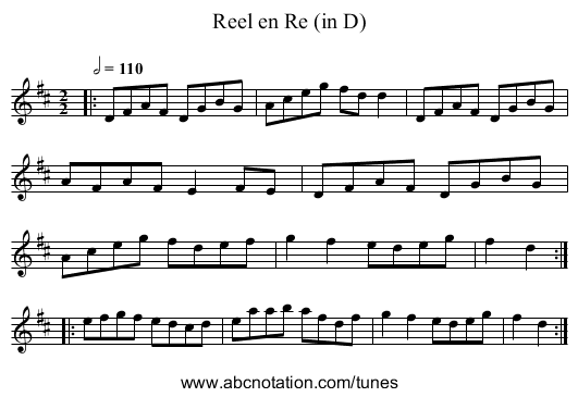 Reel en Re (in D) - staff notation