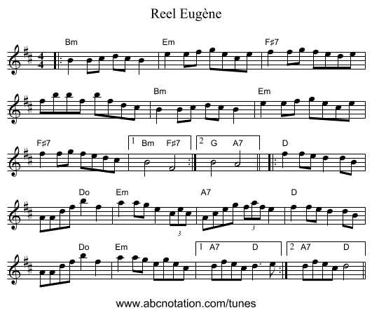 Reel Eugène - staff notation