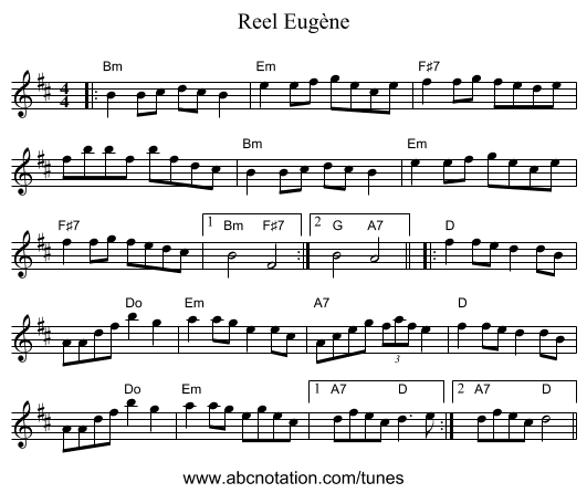 Reel Eugène - staff notation