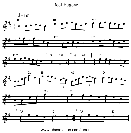 Reel Eugene - staff notation