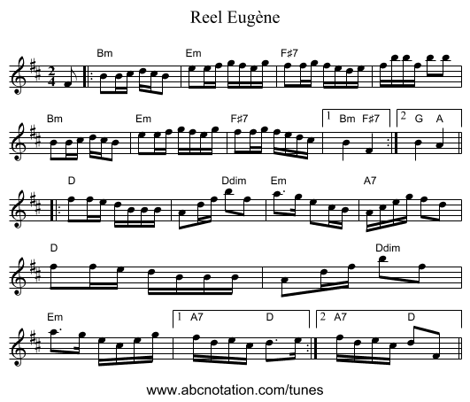 Reel Eugène - staff notation