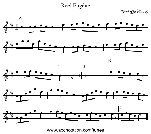 Reel Eugène - staff notation
