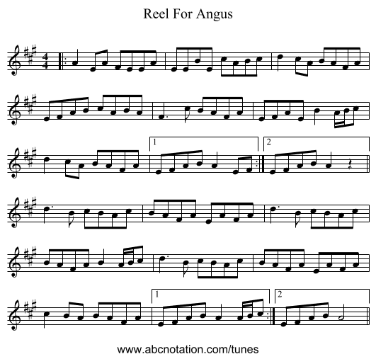 Reel For Angus - staff notation