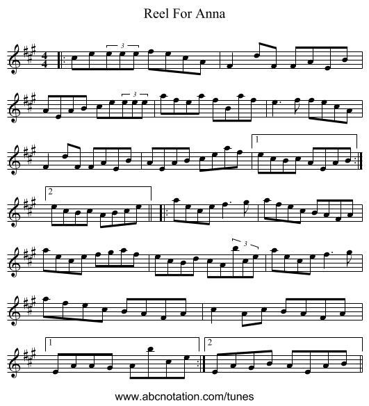 Reel For Anna - staff notation