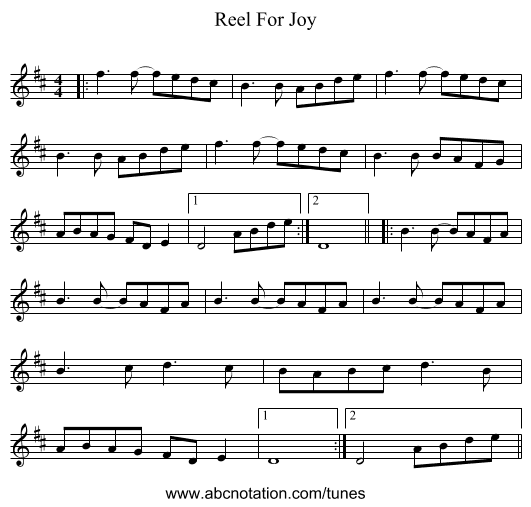 Reel For Joy - staff notation