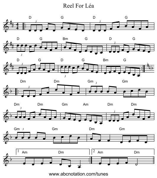 Reel For Léa - staff notation