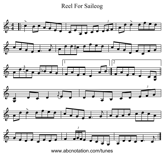 Reel For Saileog - staff notation