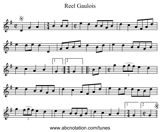 Reel Gaulois - staff notation