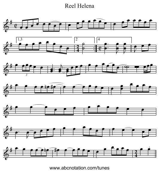 Reel Helena - staff notation
