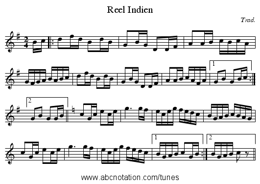 Reel Indien - staff notation