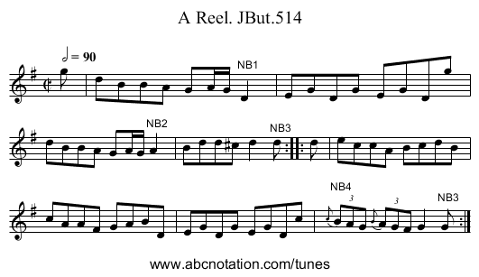 Reel. JBut.514, A - staff notation
