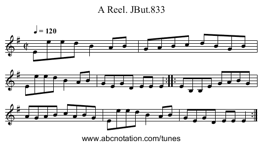 Reel. JBut.833, A - staff notation