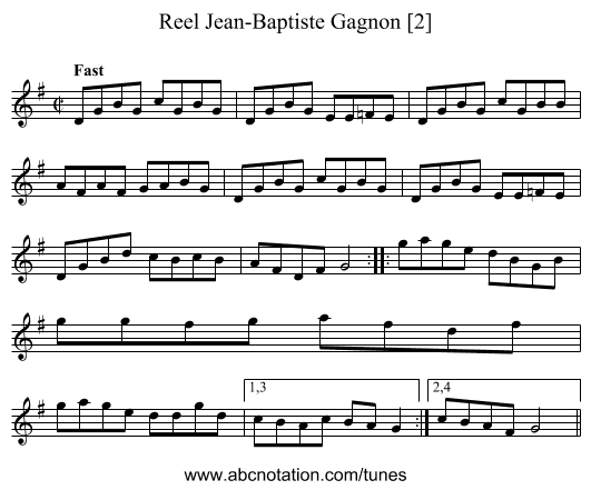 Reel Jean-Baptiste Gagnon [2] - staff notation