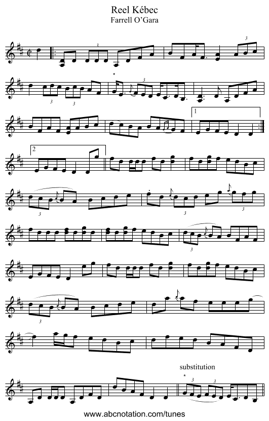 Reel Kébec - staff notation