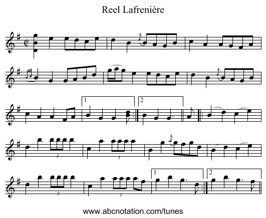 Reel Lafrenière - staff notation