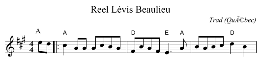 Reel Lévis Beaulieu - staff notation