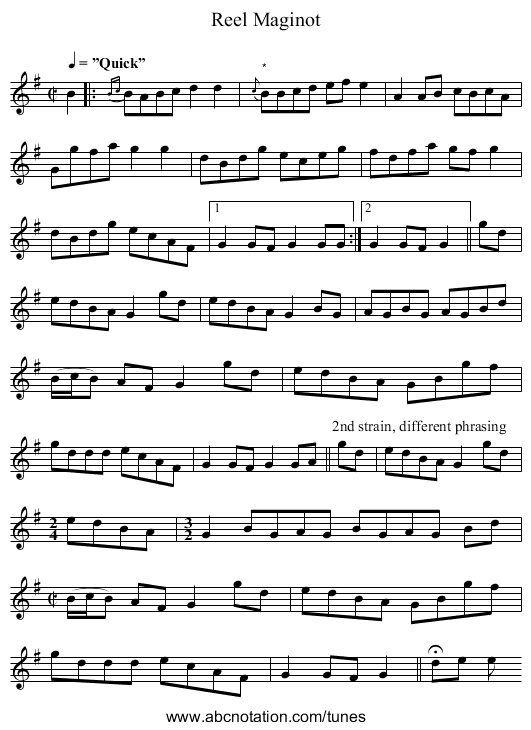 Reel Maginot - staff notation