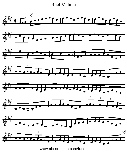 Reel Matane - staff notation