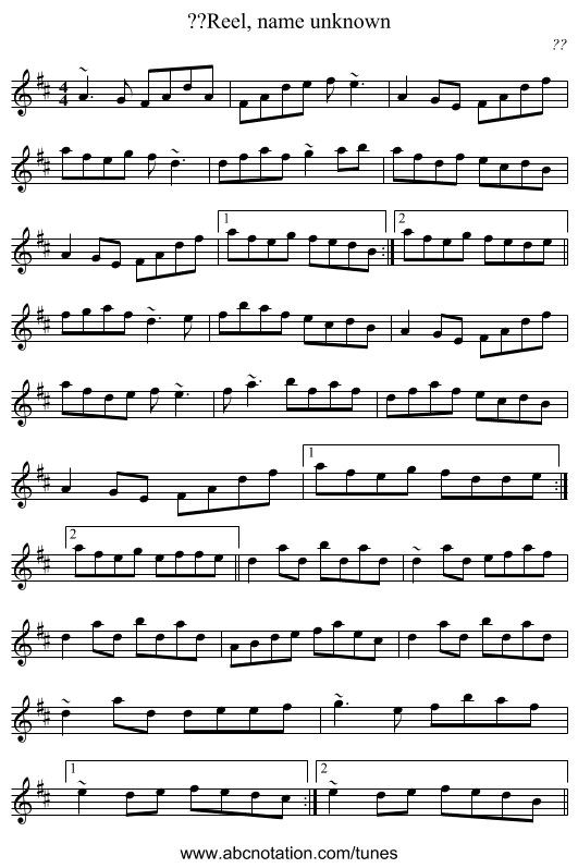 ??Reel, name unknown - staff notation