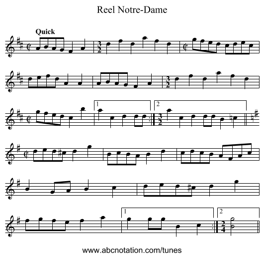 Reel Notre-Dame - staff notation