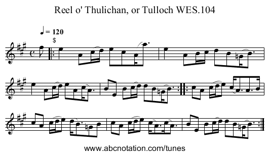 Reel o' Thulichan, or Tulloch WES.104 - staff notation