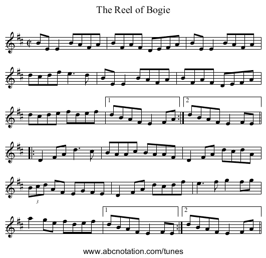 Reel of Bogie, The - staff notation