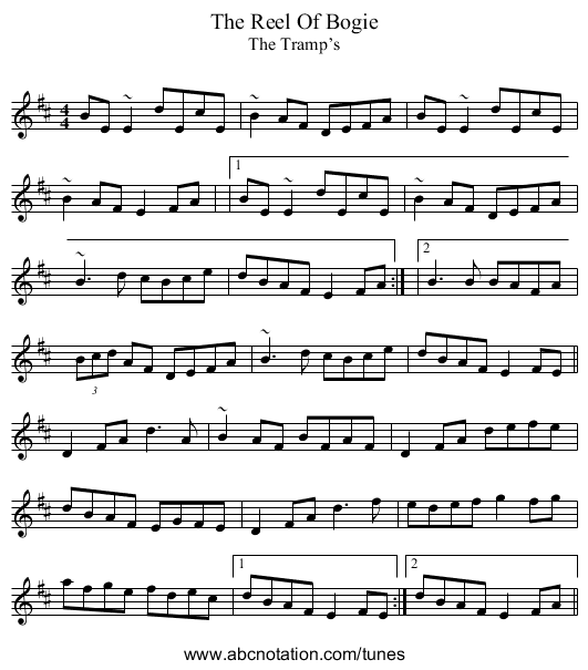 Reel Of Bogie, The - staff notation