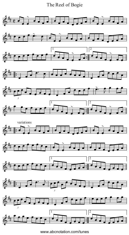 Reel of Bogie, The - staff notation