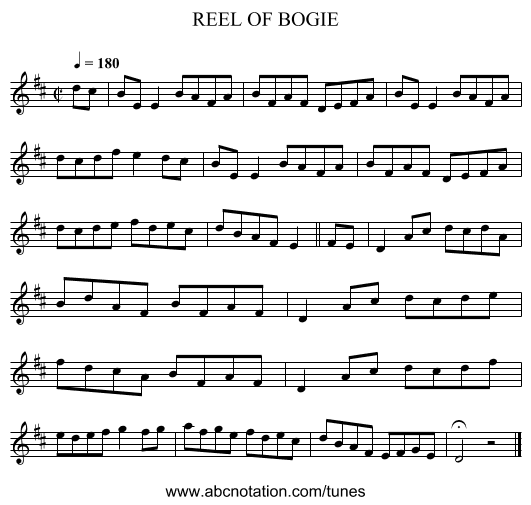 REEL OF BOGIE - staff notation