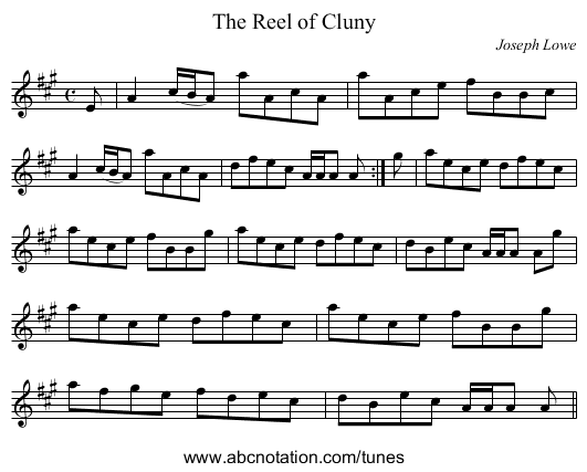 Reel of Cluny, The - staff notation