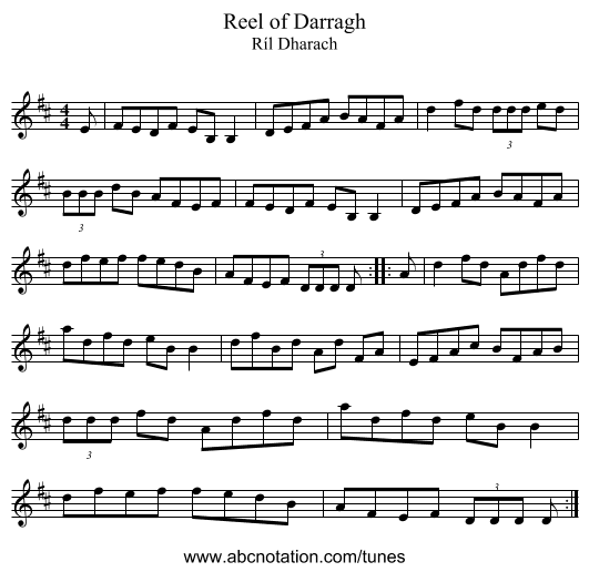 Reel of Darragh - staff notation