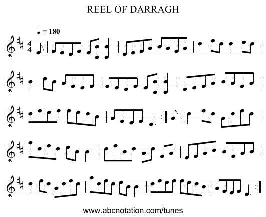 REEL OF DARRAGH - staff notation