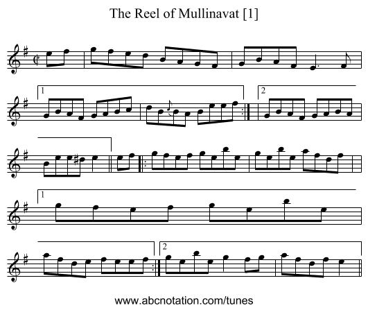 Reel of Mullinavat [1], The - staff notation