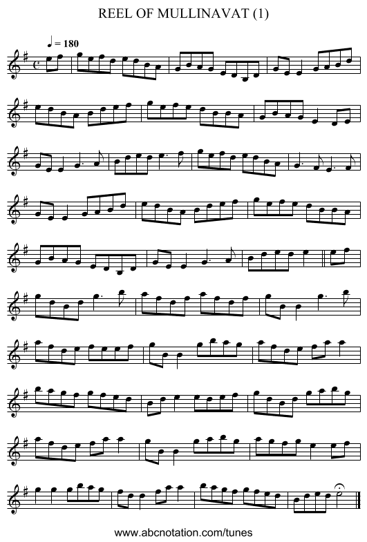 REEL OF MULLINAVAT (1) - staff notation