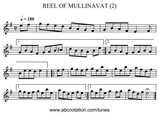 REEL OF MULLINAVAT (2) - staff notation