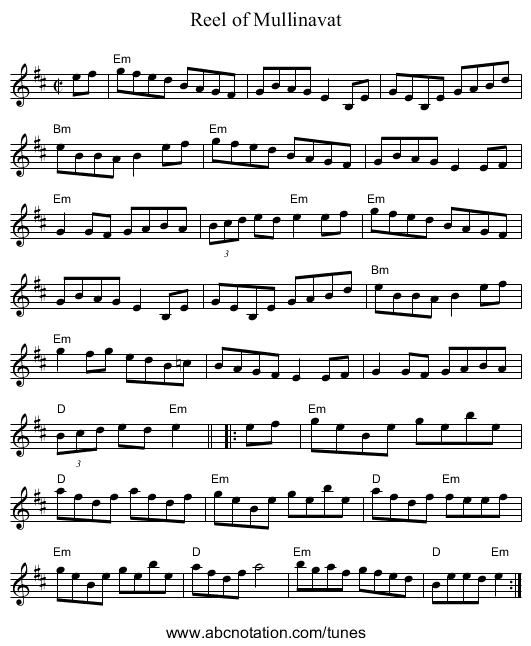 Reel of Mullinavat - staff notation